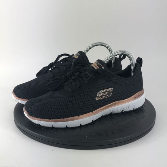 Skechers AirCooled Flex Appeal Memory Foam Shoes Black/Gold 13070 Women Size 7.5 - Picture 1 of 12